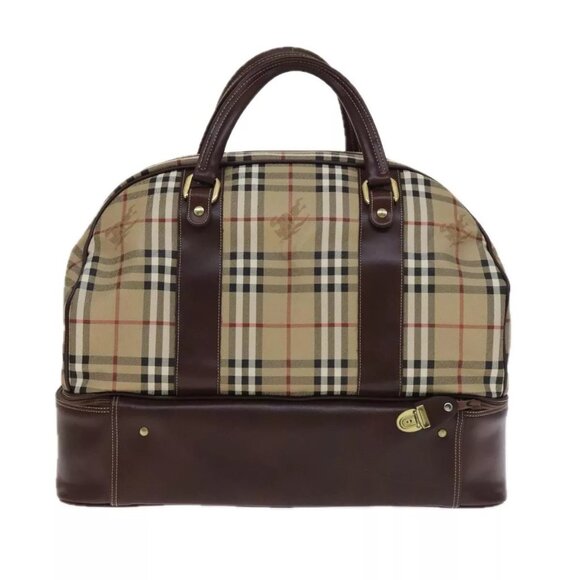 Burberrys Nova Check Boston Bag PVC Leather Beige Auth - Picture 2 of 16